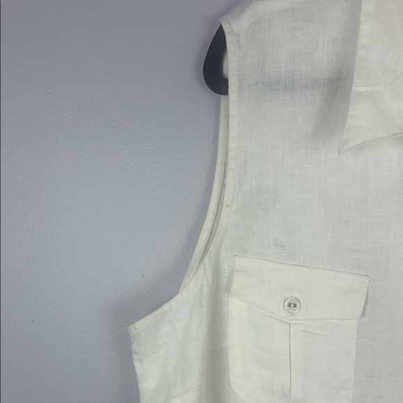 Carlie's Court 100% Linen White Cream Sleeveless Notched Collar Tunic - Picture 7 of 8